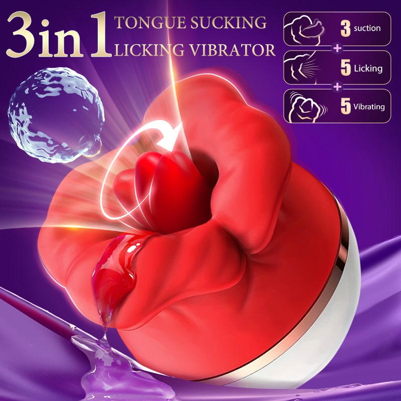 Frau 3 in 1 Saugen und Zunge lecken Klitoris-Vibrator-Spielzeug