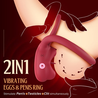 2-in-1 tongue click stimulation, vibrating egg and double cock ring