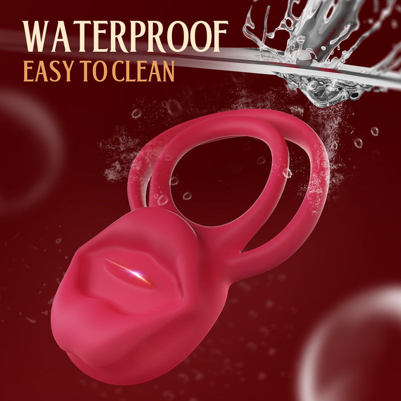 2-in-1 tongue click stimulation, vibrating egg and double cock ring