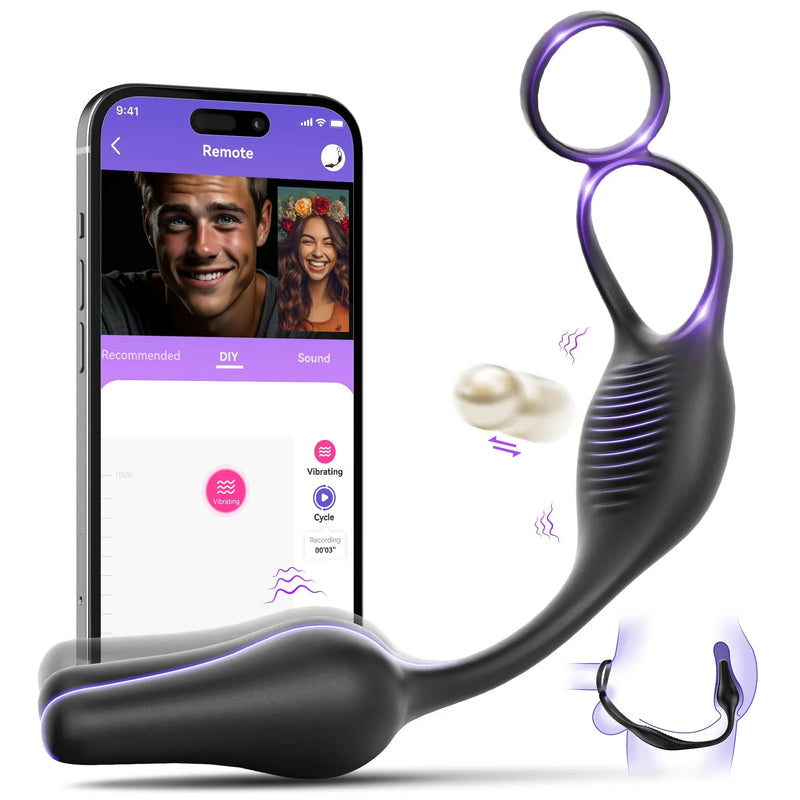 3-in-1 prostate massage butt plug with double ring