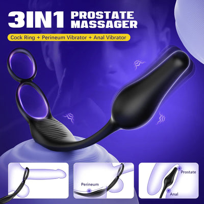 3-in-1 prostate massage butt plug with double ring