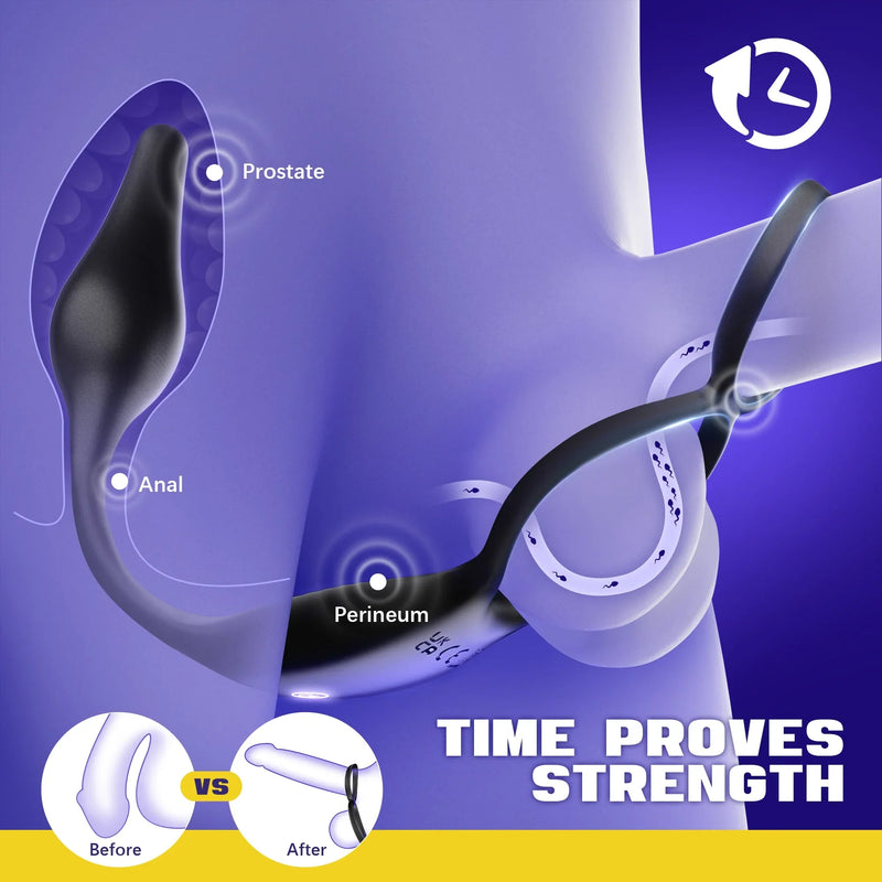 3-in-1 prostate massage butt plug with double ring