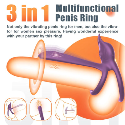 3-in-1-Multifunktions-Penis-Cockring mit 10 Vibrationsmodi