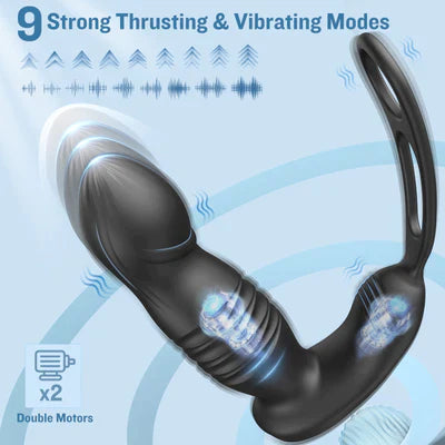 Ferngesteuerter 3-in-1-Analvibrator mit Stoß- und Vibrationsfunktion und Penisring