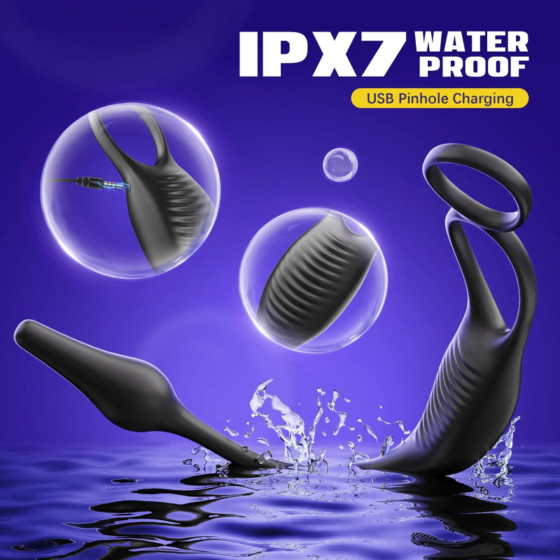 3-in-1 prostate massage butt plug with double ring