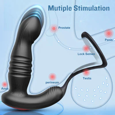 Ferngesteuerter 3-in-1-Analvibrator mit Stoß- und Vibrationsfunktion und Penisring