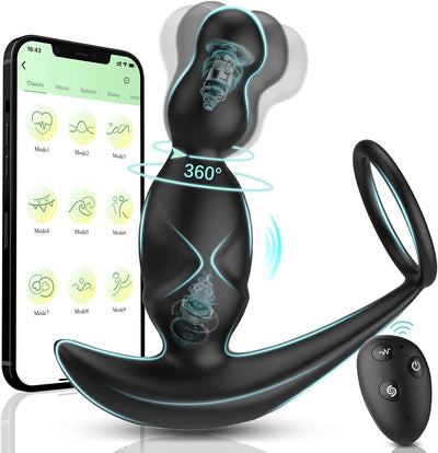 Analvibratoren mit Penisring Anal Plug Vibratoren mit App Prostata Massageger?t mit 9 Vibrationsmodi 3 Rotationsmodi
