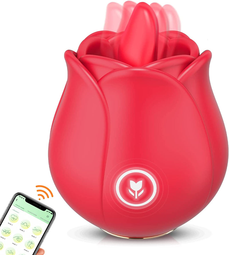 Rose Vibrator mit APP Klitoris Vibratoren Nippel G-Punkt Stimulator mit 9 Leckmodi 9 Vibrationsmodi