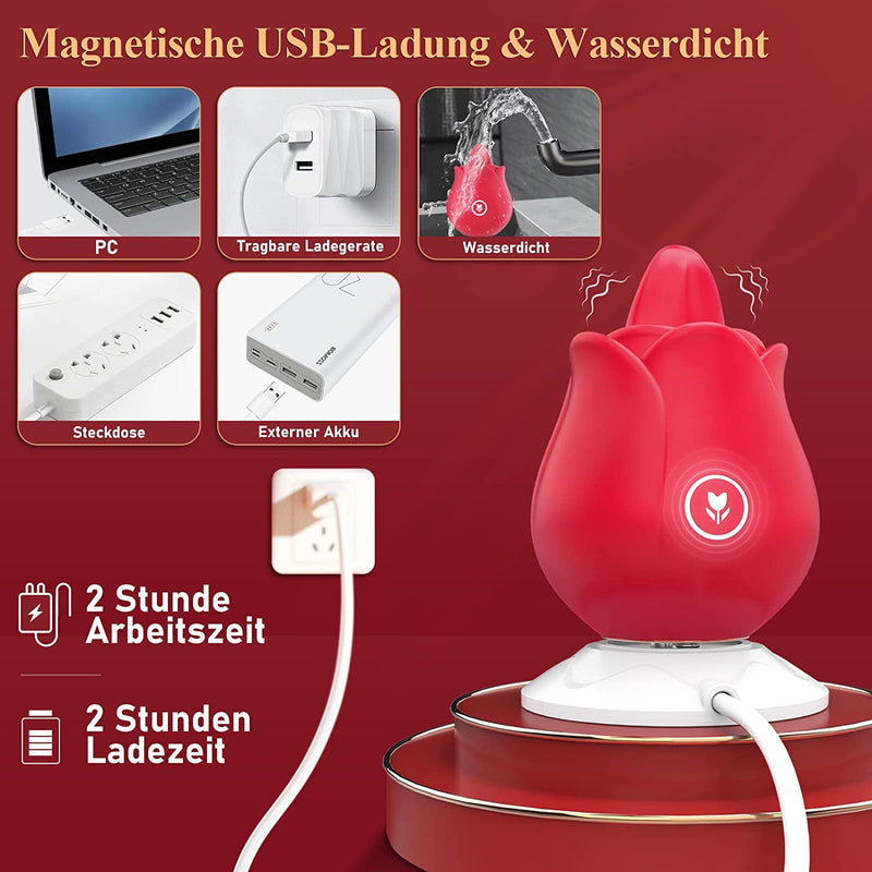 Rose Vibrator mit APP Klitoris Vibratoren Nippel G-Punkt Stimulator mit 9 Leckmodi 9 Vibrationsmodi