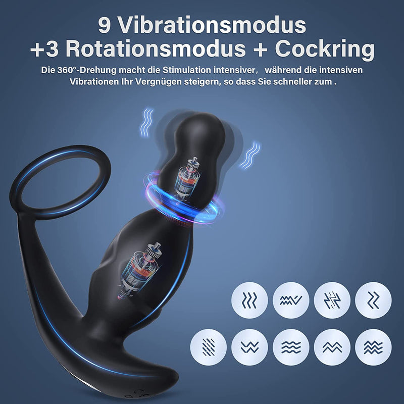 Analvibratoren mit Penisring Anal Plug Vibratoren mit App Prostata Massageger?t mit 9 Vibrationsmodi 3 Rotationsmodi